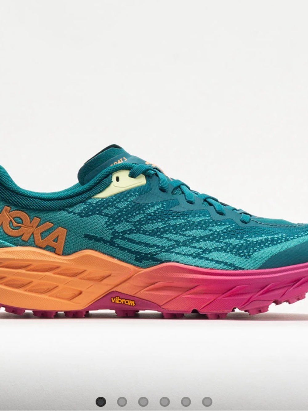 Hoka Women's Teal Running Shoe with Orange-to-Pink Gradient Midsole